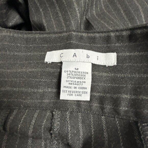 Cabi Gray Pinstripe Trousers Size 12 Career Pants Mid-Rise Straight Leg Stretch - Picture 3 of 9